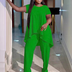 Plus Size Woomen Solid Color Summer Cusual Pant Set