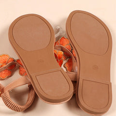 Three Dimensional Floral Flat Sandals Women Flip Toe Elastic Band Lightweight Beach Slippers