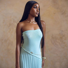 Spring Summer Tube Top Twisted Floral Split Long Wool Dress